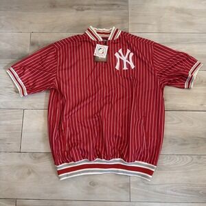 Vintage Stitches NY New York Yankees Pinstripe Quarter Zip Jersey 3XL Red XXXL